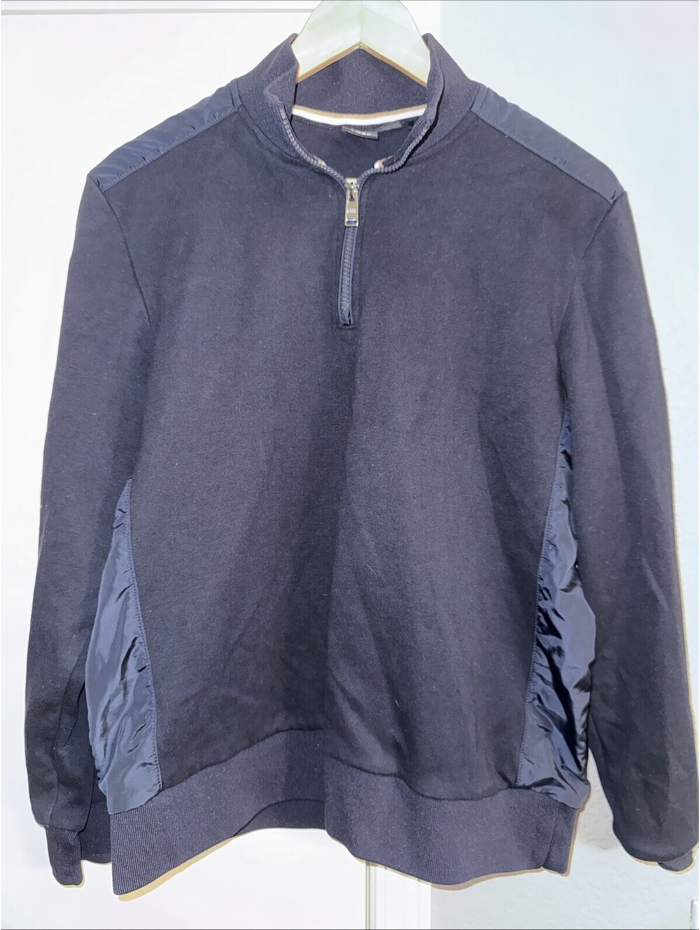 BOSS Hugo Boss Men's M Medium Navy Blue Quarter Zip Pullover Sweatshirt Jacket